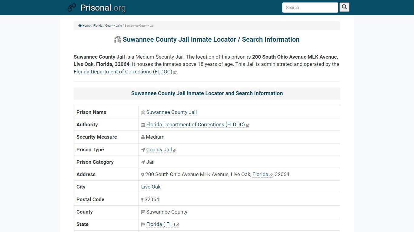 Suwannee County Jail-Inmate Locator/Search Info, Phone ...